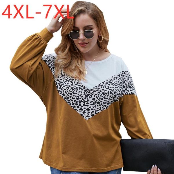 

new 2020 ladies autumn winter plus size for women large long sleeve loose brown blue leopard print t-shirt 4xl 5xl 6xl 7xl, White