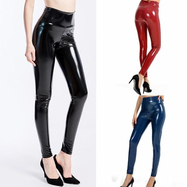 

women leahter leggings fashion plus size hight waist stretchy pole dancing vinyl pants clubwear leather skinny pants, Black