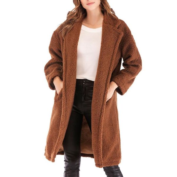 

jaycosin elegant coat women winter luxury long plush coats overcoat loose lapel thick warm female plush coats 904, Black