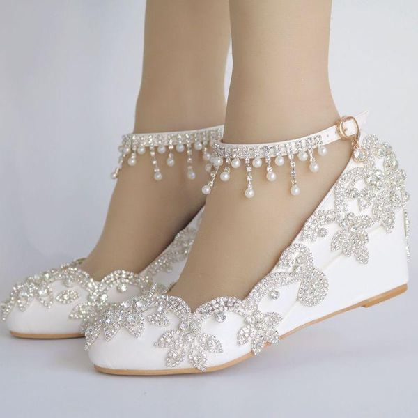 

high heels shoes women's wedding shoes pu rhinestone round toe wedges 5.5cm wonen pumps fashion office, Black