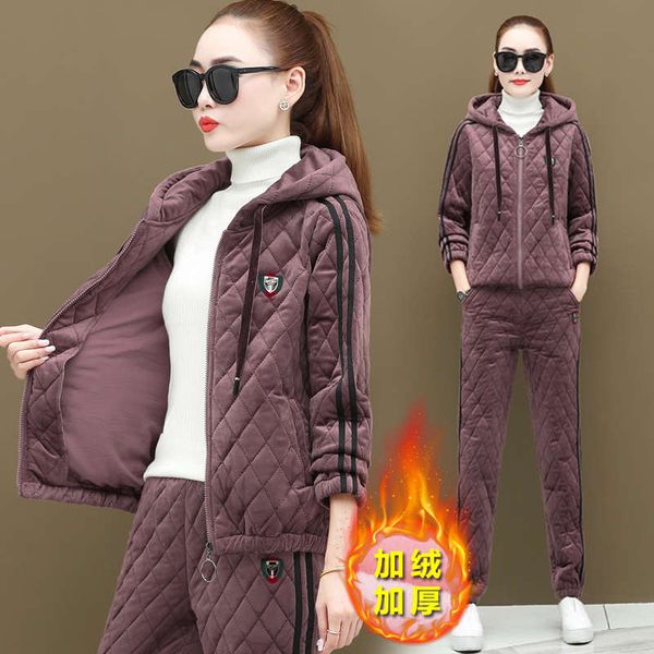 

velvet sports suit women's autumn and thickened plush two piece set fashionable warm leisure winter loose home clothes, Gray