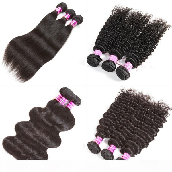 

peruvian straight human hair bundles unprocessed brazilian virgin body deep water wave human hair weave kinky curly human hair extensions, Black