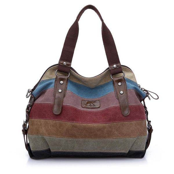 

canvas bag new women's shoulder bag messenger large capacity handbag color contrast splicing simple washing