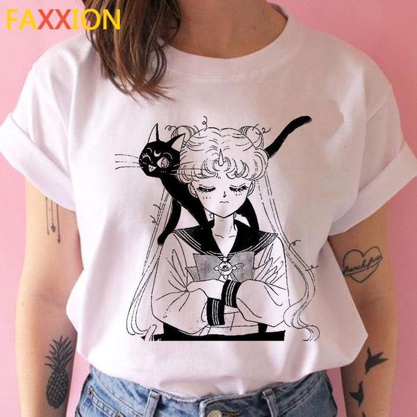 

sailor moon t shirt femme women ulzzang kawaii cat sailor moon tshirt female tee summer t-shirt casual korean cartoon, White