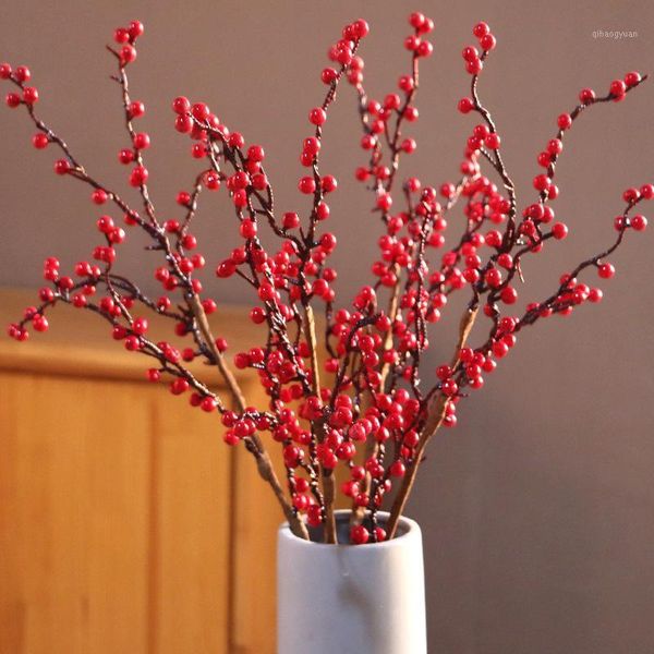 

single foam red berry artificial flower christmas decoration home wedding flower fake new year's decor for home1