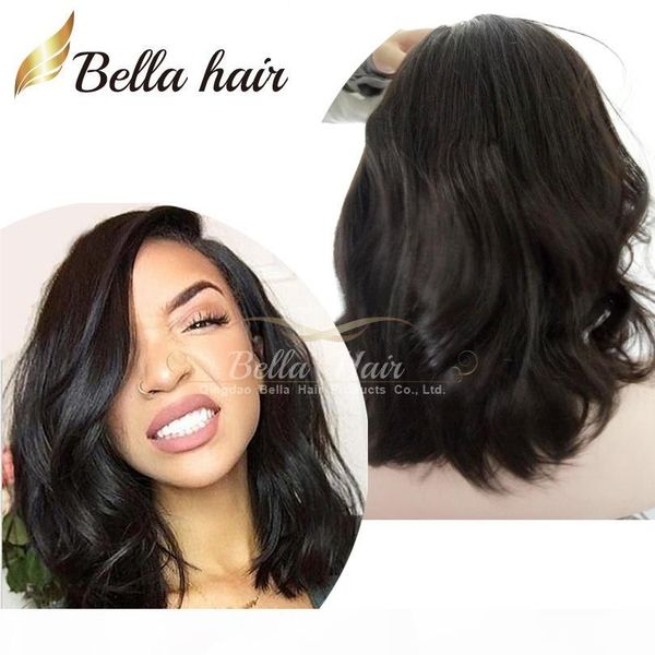

100% virgin remy human hair charming mid-length bob loose wavy lace front human hair wigs natural hairline full lace wigs bella hair, Black