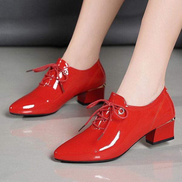 

cresfimix zapatos de mujer women fashion spring lace up square heel shoes lady casual sky blue lace up shoes b6167, Black