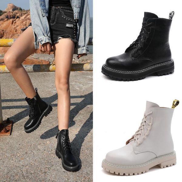 

boots women's autumn winter 2020 new versatile and handsome net red high thick bottom motorcycle short boots, Black