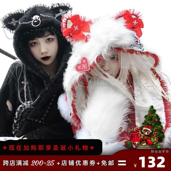

hats, scarves & gloves sets original design japanese christmas gothic cat ear bomber hat punk metal costume soft girl kawaii headdress scarf, Blue;gray