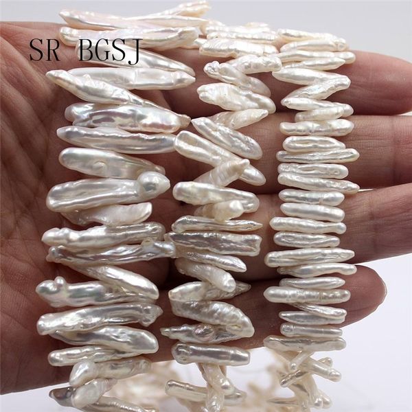 

sr select by size baroque teeth orm natural freshwater pearl jewelry beads strand 15" t200507, White