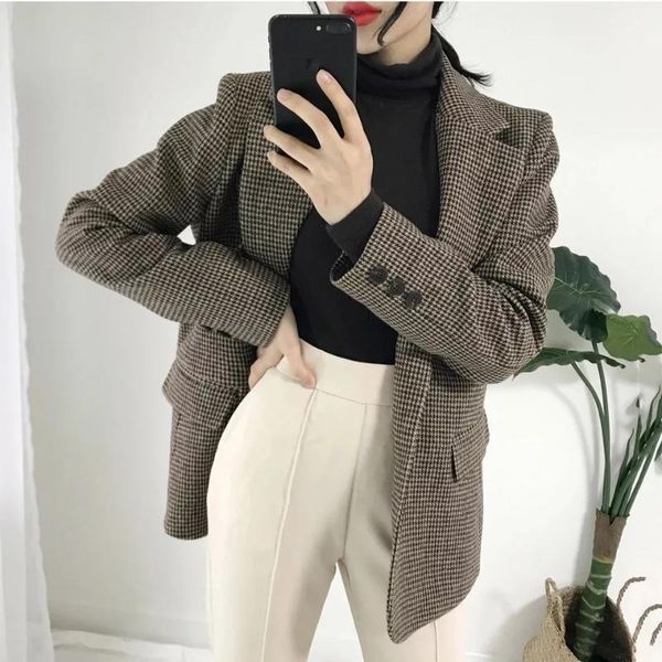 

women's suits & blazers winter clothes women jacket korean long blazer loose woolen suit plaid feminino and jackets1, White;black