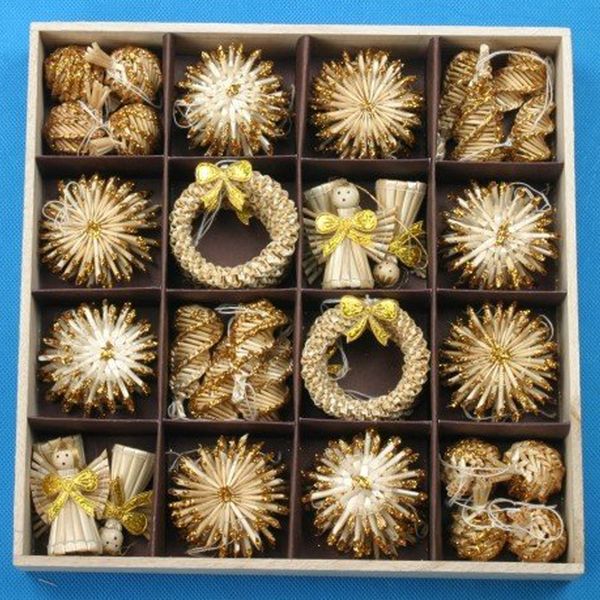 

новогоднее украшение рождественская елка украшения 56pcs елочные игрушки набор соломы пшеницы woven фестиваль украшения ремесла снежинка кук
