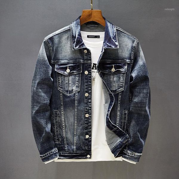 

2020 men's autumn stretch casual denim jacket youth fashion loose cool denim jacket1, Black;brown