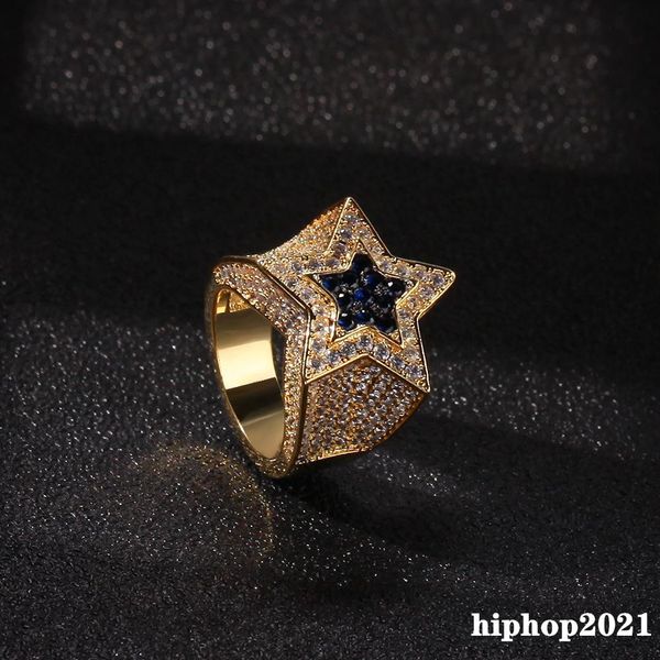 

mens zircon star style ring diamond ring copper iced out mens ring hip hop jewelry, Golden;silver