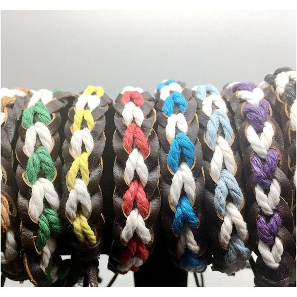 

10 mixed colors men women fashion braid leather rope bracelets jewelry surf friendship wristband bangles couple br jllbfi home003, Golden;silver