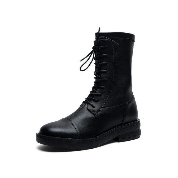 

2021 new autumn winter quality genuine leather women ankle night club shoes woman cross tied punk short boots 3g8g, Black