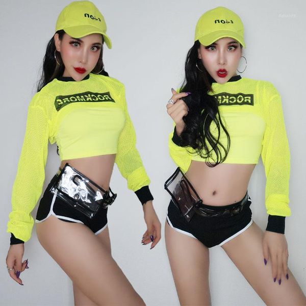 

new bar dj ds female singer stage dance clothes nightclub gogo costume mesh shirt shorts suit jazz dance costumes dwy39491, Black;red