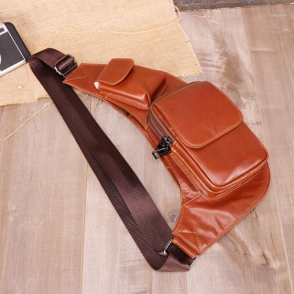 

waist bags men's genuine leather chest bag for men casual travel sling back vintage shoulder messenger crossbody bags1