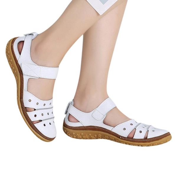 

women gladiator sandals hook&loop summer shoes woman hollow out flat sandals ladies casual soft bottom female beach sandal, Black