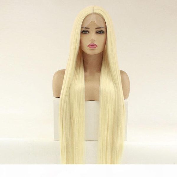 

613 light blonde hair 26inch brown lace front synthetic wigs long silky straight heat resistant hair pre plucked fashion women, Black