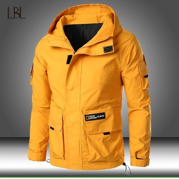 

jacket men zipper winter spring autumn casual solid hooded jackets men's outwear slim fit cargo bomber coats male windbreaker 201116, Black;brown
