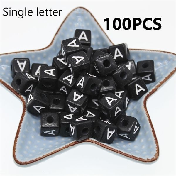 Letra de acrílico de cubo de Chongai 100pcs Biços de alfabeto único A-Z Black Square Jóias Fazendo Minchas 10*10mm Y200730