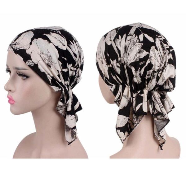 

hair accessories womens chemo hat turban head scarves pre-tied floral printed headwear beanie dropship, Slivery;white