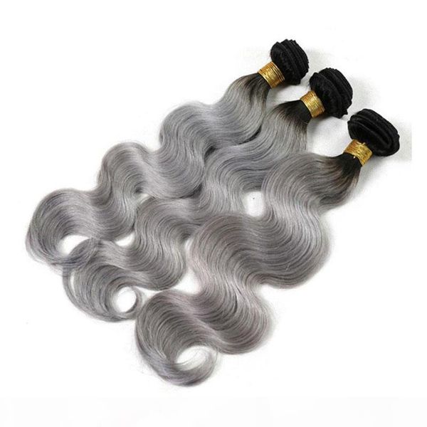 

dhl fedex 2pcs 100g body wave ombre color 1b gray 1b blonde 613 color brzilian human hair weaving weave weft, Black