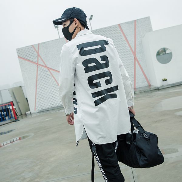 

2021 summer black-red men long-tailed hip hop korean-style women's loose vintage shirts 9ly4, White;black