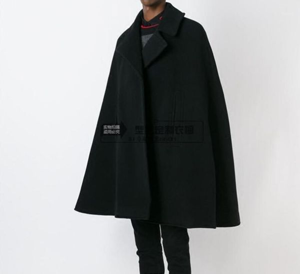 

wholesale- customize style new fashion men cape coat loose long woollen overcoat woolen cloth thick coat autumn winter clothing1, Black