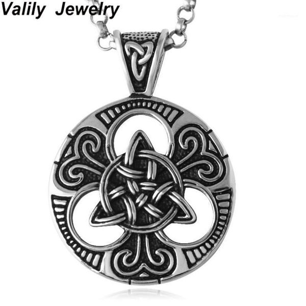 

chains edglifu men choker necklace black irish knot flower triquetra pendant stainless steel with 23" chain party gift1, Silver