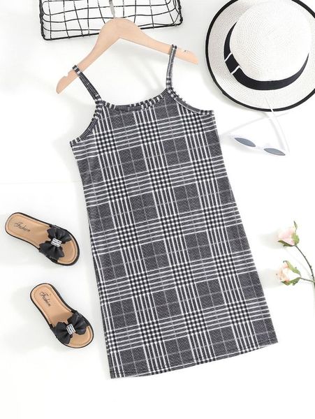 

girls plaid cami dress she01, Red;yellow