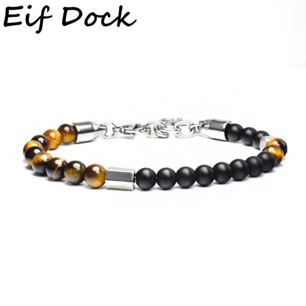 

charm bracelets stainless steel bracelet 6mm natural stone lava tiger eye black onyx matte healing beads bangle stretch yoga for women men, Golden;silver