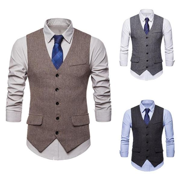

wedding suit for men 2020 vests gentlemen vest male sleeveless v neck single-breasted casual formal business jacket, Black;white