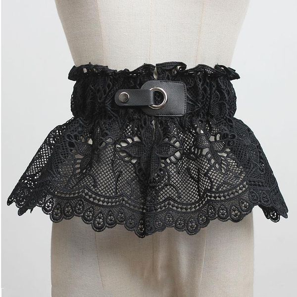 

seebeautiful pu stitching hollow out lace waist seal belts girdle simple new fashion 2021 spring winter women m864, Black;brown