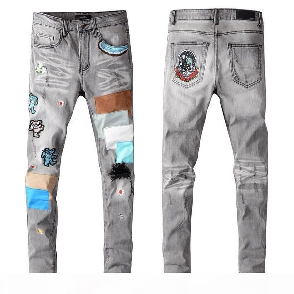 

new arrival mens designer am-jeans classic straight patch jeans trousers famous brand zipper marbling slim-leg sale us size 29-40, Blue