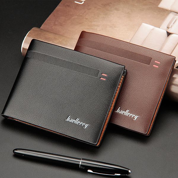 

baellerry leather fashion slim short bifold casual soild men with coin pocket purse male wallet