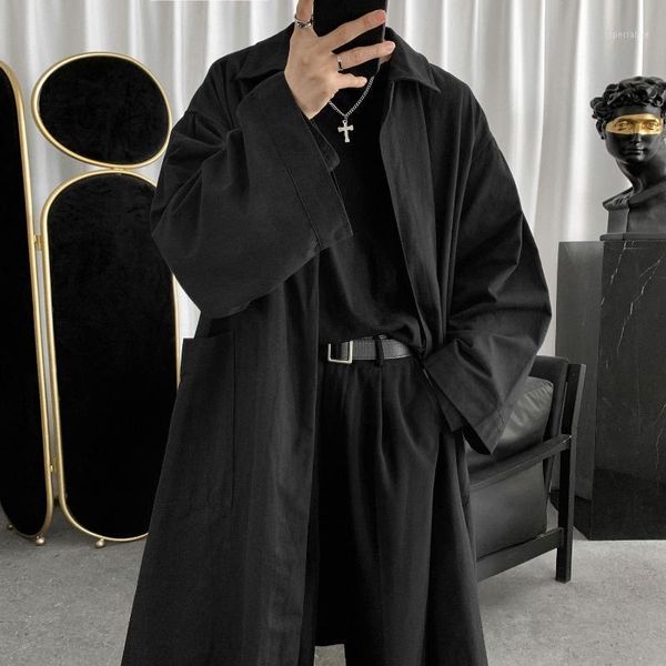 

2020 autumn mid-length windbreaker men loose popular brand laziness wind coat korean-style trend casual versatile overcoat1, Tan;black