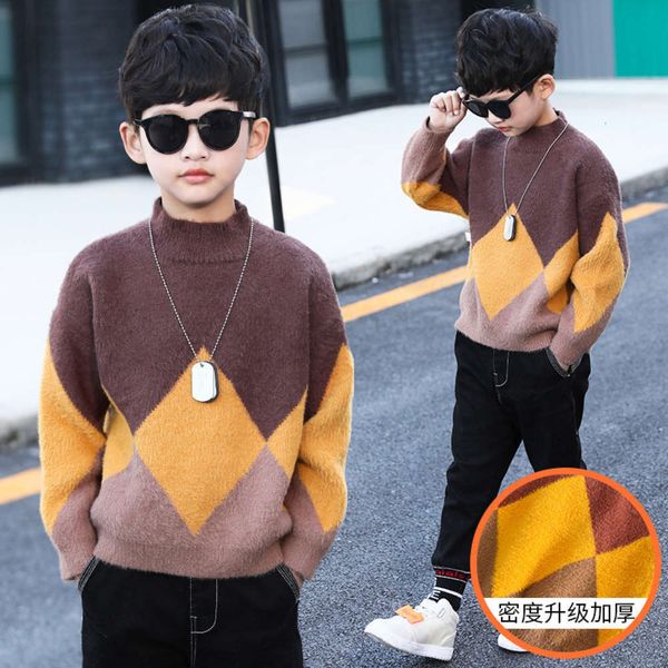 

autumn wear sweater boys' and new zhongda korean children's winter mink veet contrast top, Blue