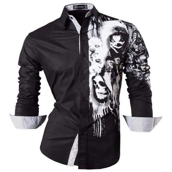 

sportrendy men shirts dress casual fashion long sleeve slim fit stylish skull print tattoo lj200925, White;black
