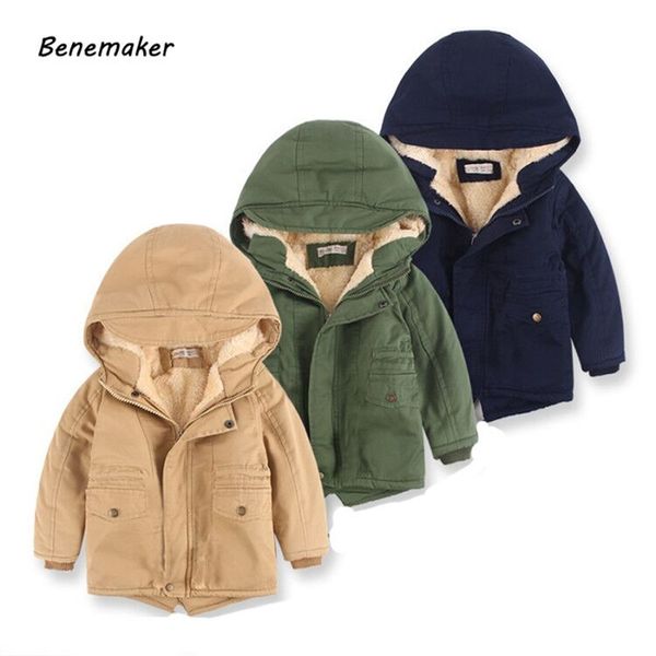 BeneMaker crianças inverno outdoor jaquetas de lã para meninos roupas com capuz outerwear quente windbreaker crianças crianças fina casacos yj023 lj201007