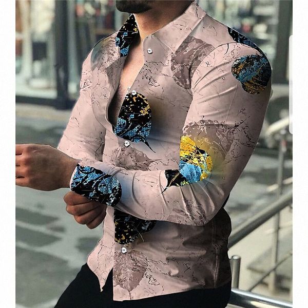 

men's shirt 3d print gradient leaves turndown daily holiday 3d print button-down long sleeve casual fashion breathable pink beige f0uj, White;black