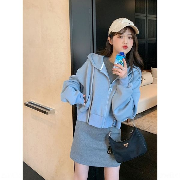 

jp4fe korean style loose hooded sweater 2020 short coat women's autumn short western new versatile style long sleeve thin coat e4mjl, Black