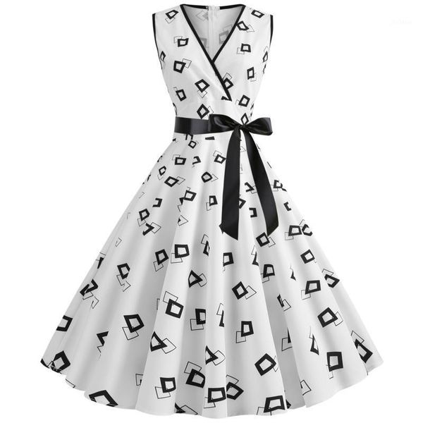 

new women's v-neck sleeveless polka dot print retro dress spring and summer casual daily dress1, Black;gray