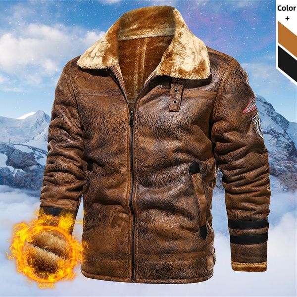 

brand fashion winter men suede jacket new vintage warm thicken fur coats mens velvet casual lapel motorcycle leather jacket 201118, Black;brown