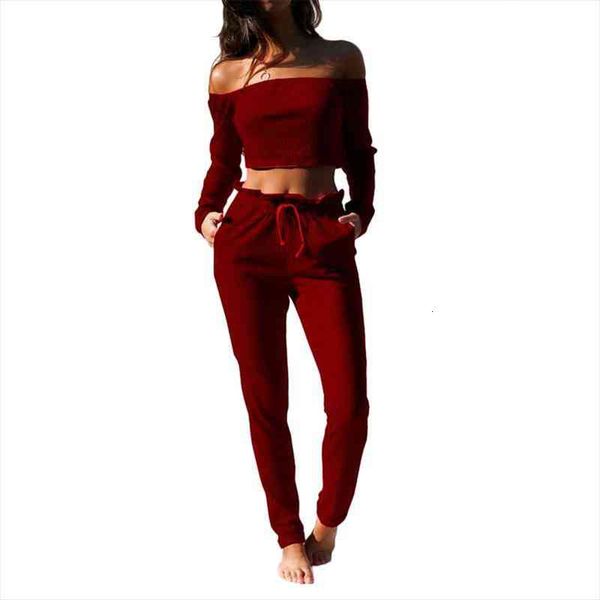 

2pcs women outfits women red off shoulder crop blouse pants ladies playsuit bodysuit jumpsuit set clothes, Black;white