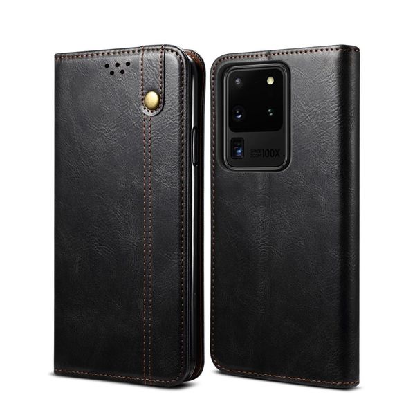 

for samsung galaxy s20 uitra simple wax crazy horse texture horizontal flip leather case with card slots wallet
