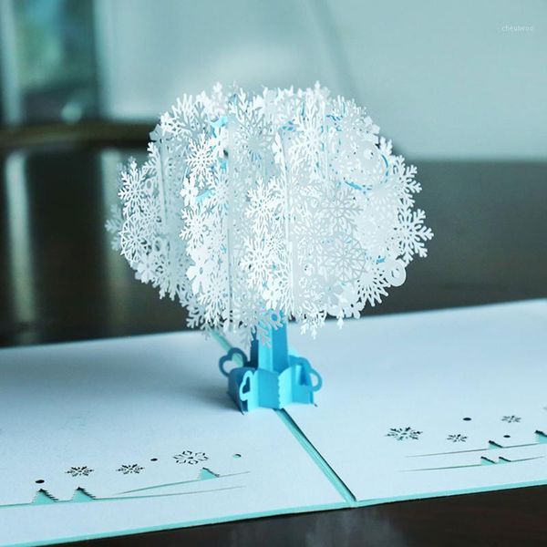 

3d merry christmas greeting card handmade retro paper cut -up white snowflake three-dimensional tree postcard birthday card1
