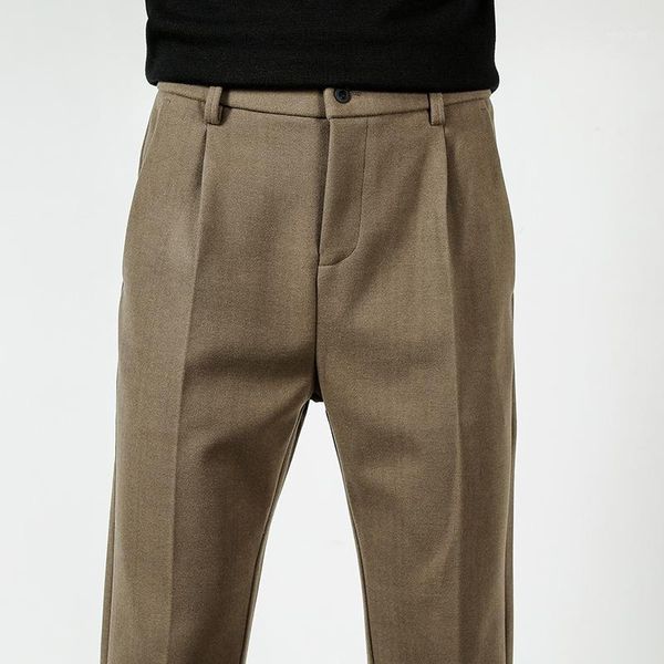 

pants men casual long trousers male solid color woolen cloth suit pants work pant men's autumn winter big size1, Black