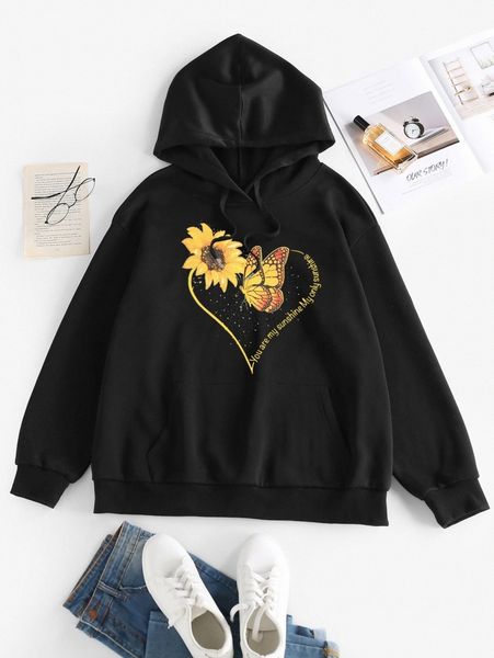 

floral & butterfly print hoodie i7qw#, White;black